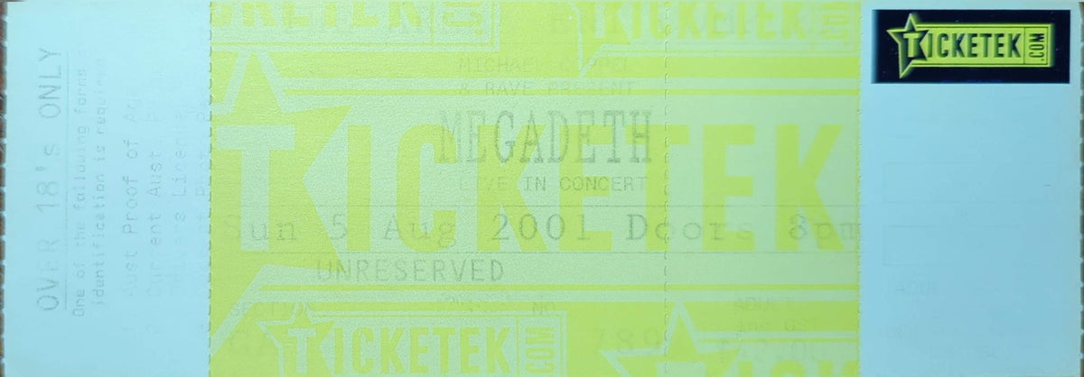 Megadeath - 2001 Original Vintage Concert Ticket Seat #789