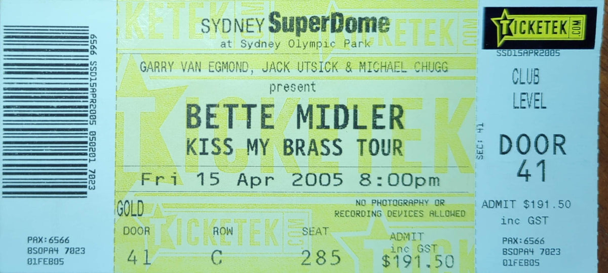 Bette Midler - 2005 Original Vintage Concert Ticket Seat #C285