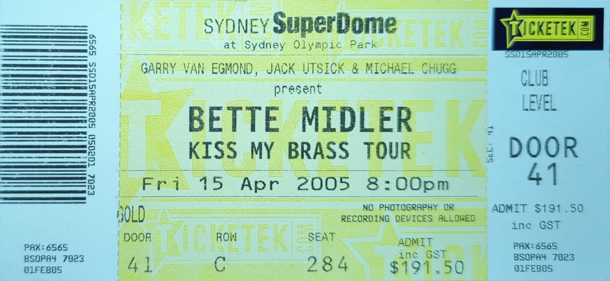 Bette Midler - 2005 Original Vintage Concert Ticket Seat #C284