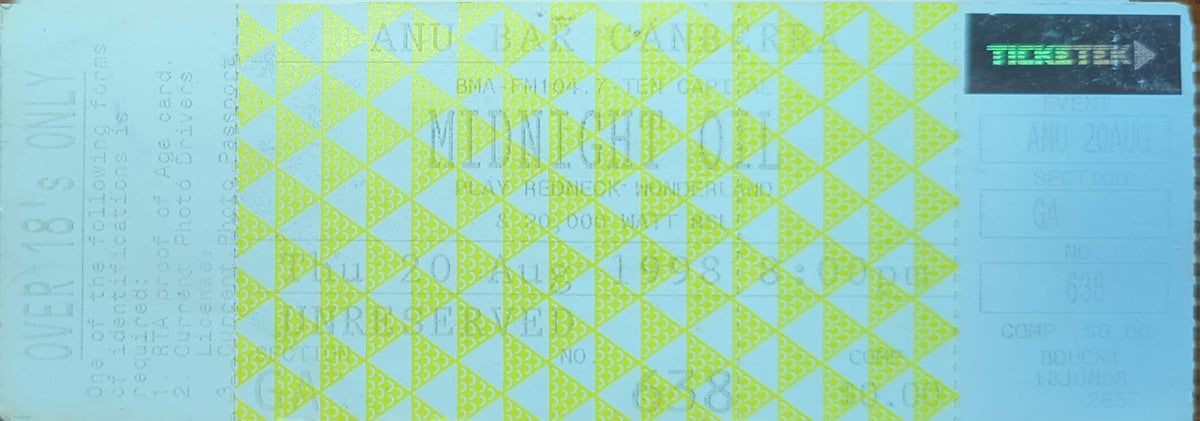 Midnight Oil - 1998 Original Vintage Concert Ticket Seat #638