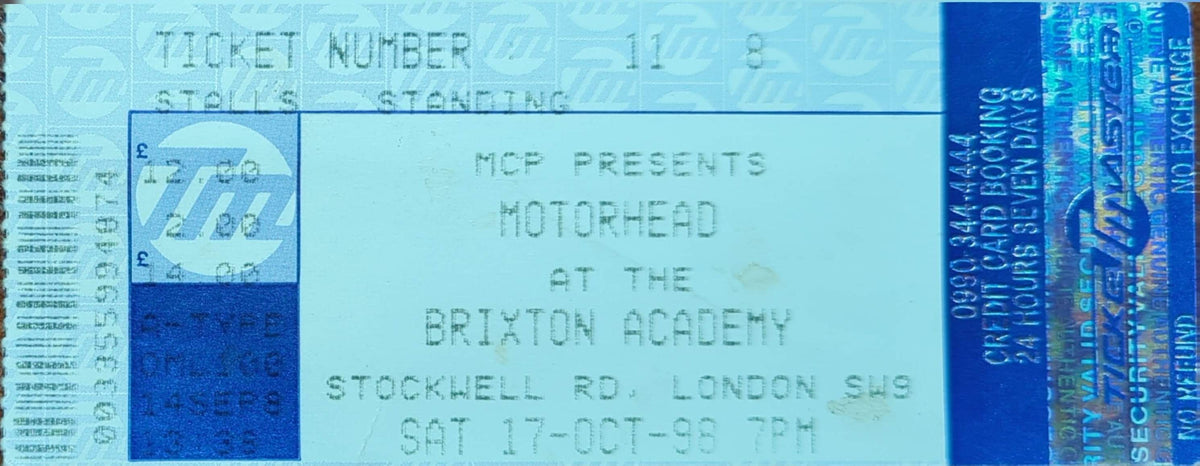 Motorhead  - 1998 Original Vintage Concert Ticket
