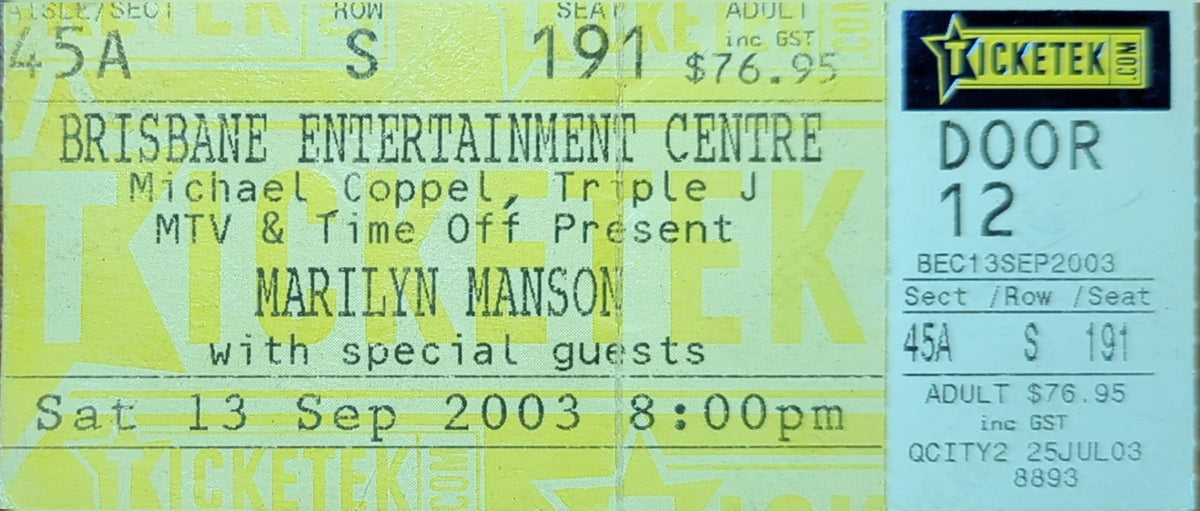 Marilyn Manson - 2003 Original Vintage Concert Ticket Seat #S191