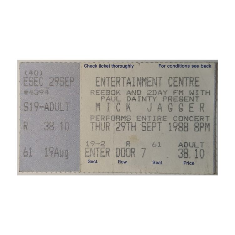 Mick Jagger - Primitive Cool Tour 1988 Original Vintage Concert Ticket Seat 61