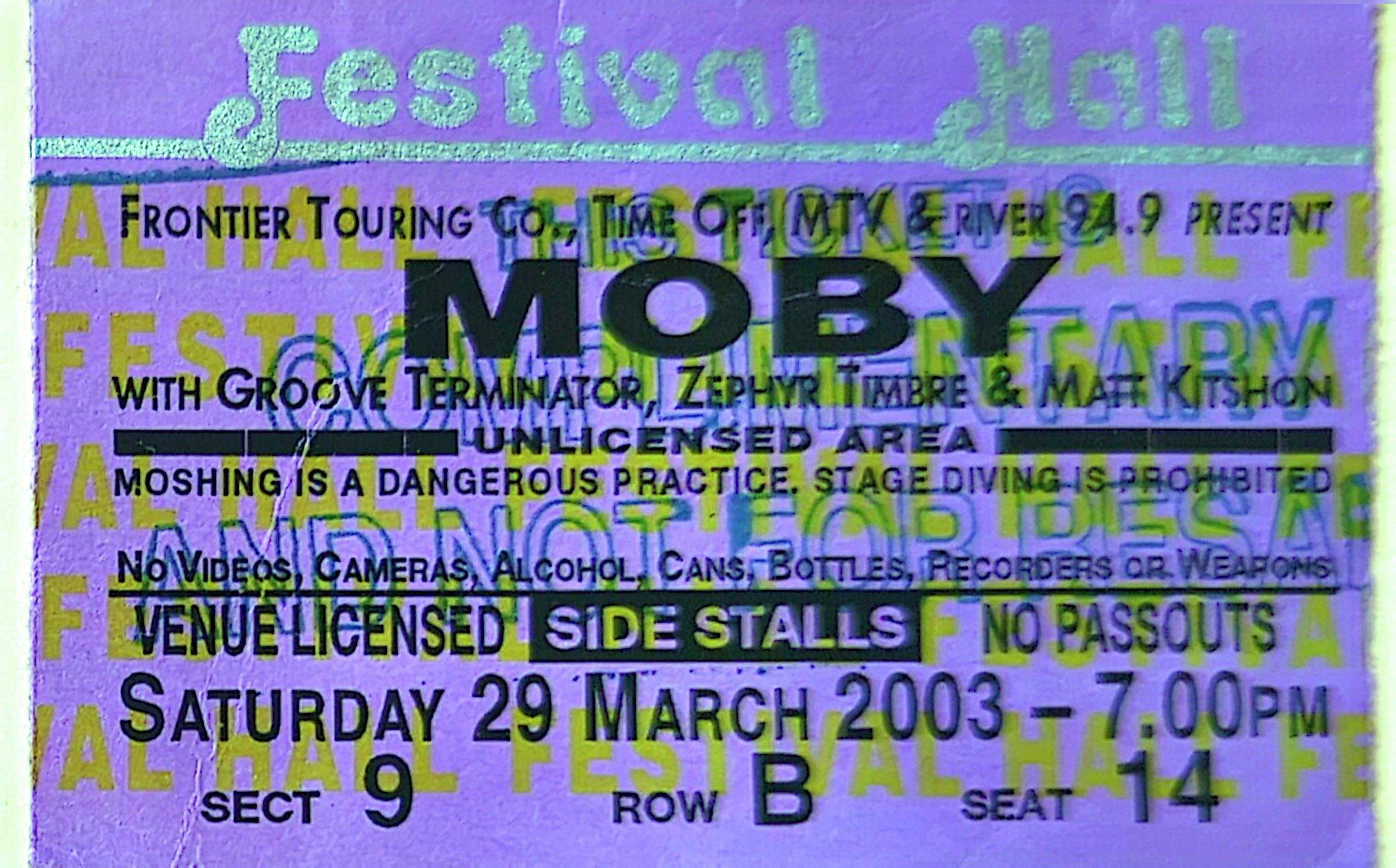 Moby - 2003 Original Vintage Concert Ticket Seat 14