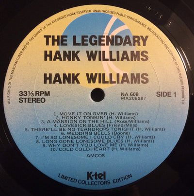 Hank Williams - The Legendary Hank Williams Limited Edition Vinyl LP (Used)
