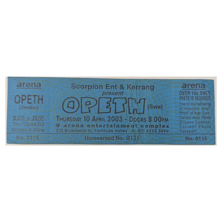 Opeth -2003 Tour Original Vintage Concert Ticket Number 0015