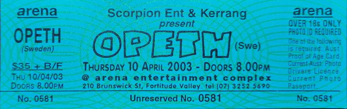 Opeth - 2003 Original Vintage Concert Ticket Seat #0581