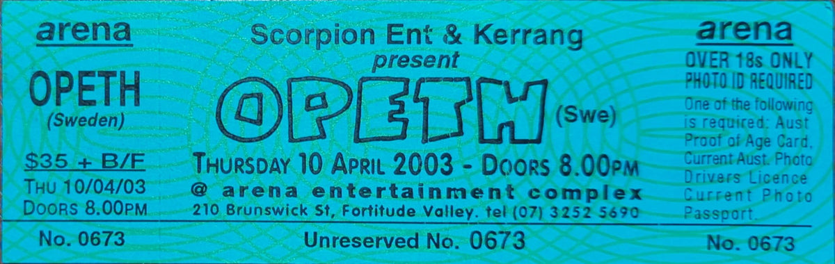Opeth - 2003 Original Vintage Concert Ticket Seat #0673