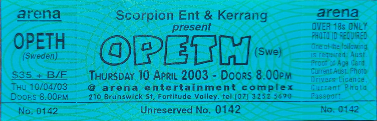Opeth - 2003 Original Vintage Concert Ticket Seat #0142