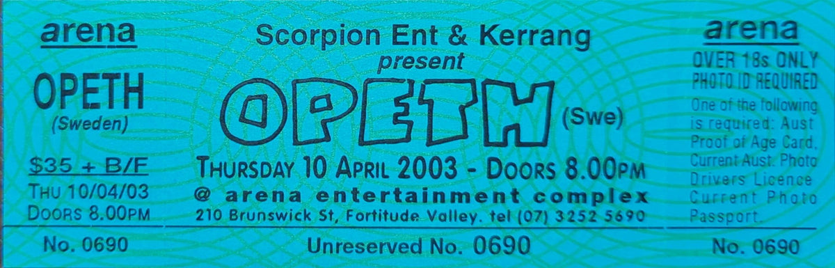 Opeth - 2003 Original Vintage Concert Ticket Seat #0690