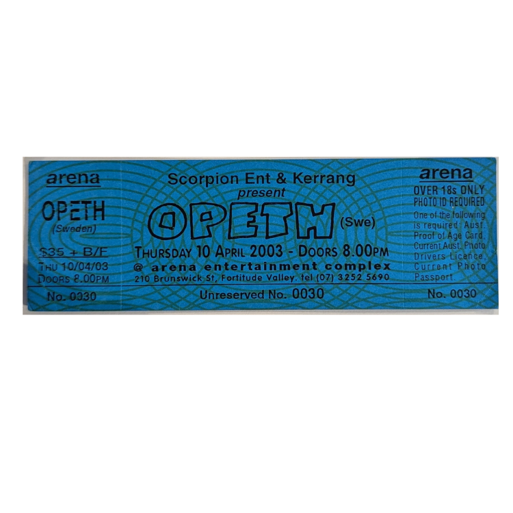 Opeth - 2003 Tour Original Vintage Concert Ticket Number 0030