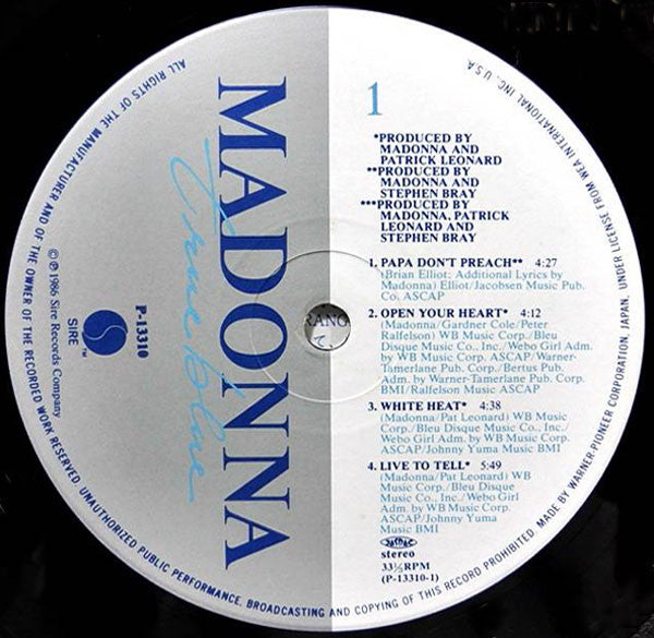 Madonna - True Blue Japanese Pressing Vinyl LP (Used)