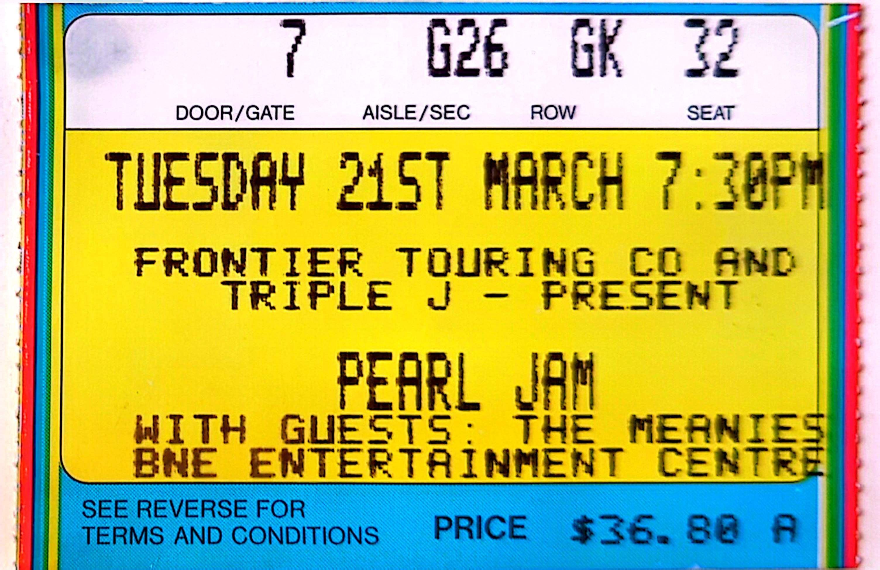 Pearl Jam - 1995 Original Vintage Concert Ticket Seat 32
