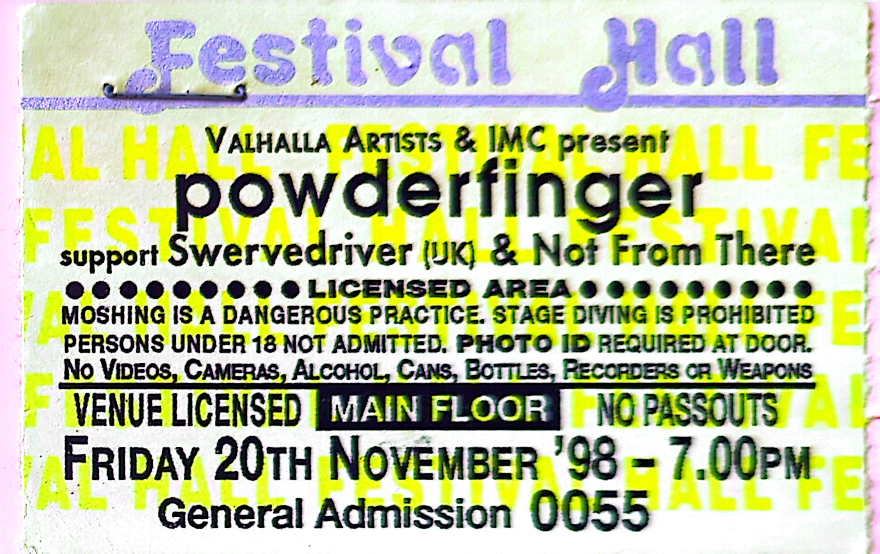 Powderfinger - 1998 Original Vintage Concert Ticket Seat 55