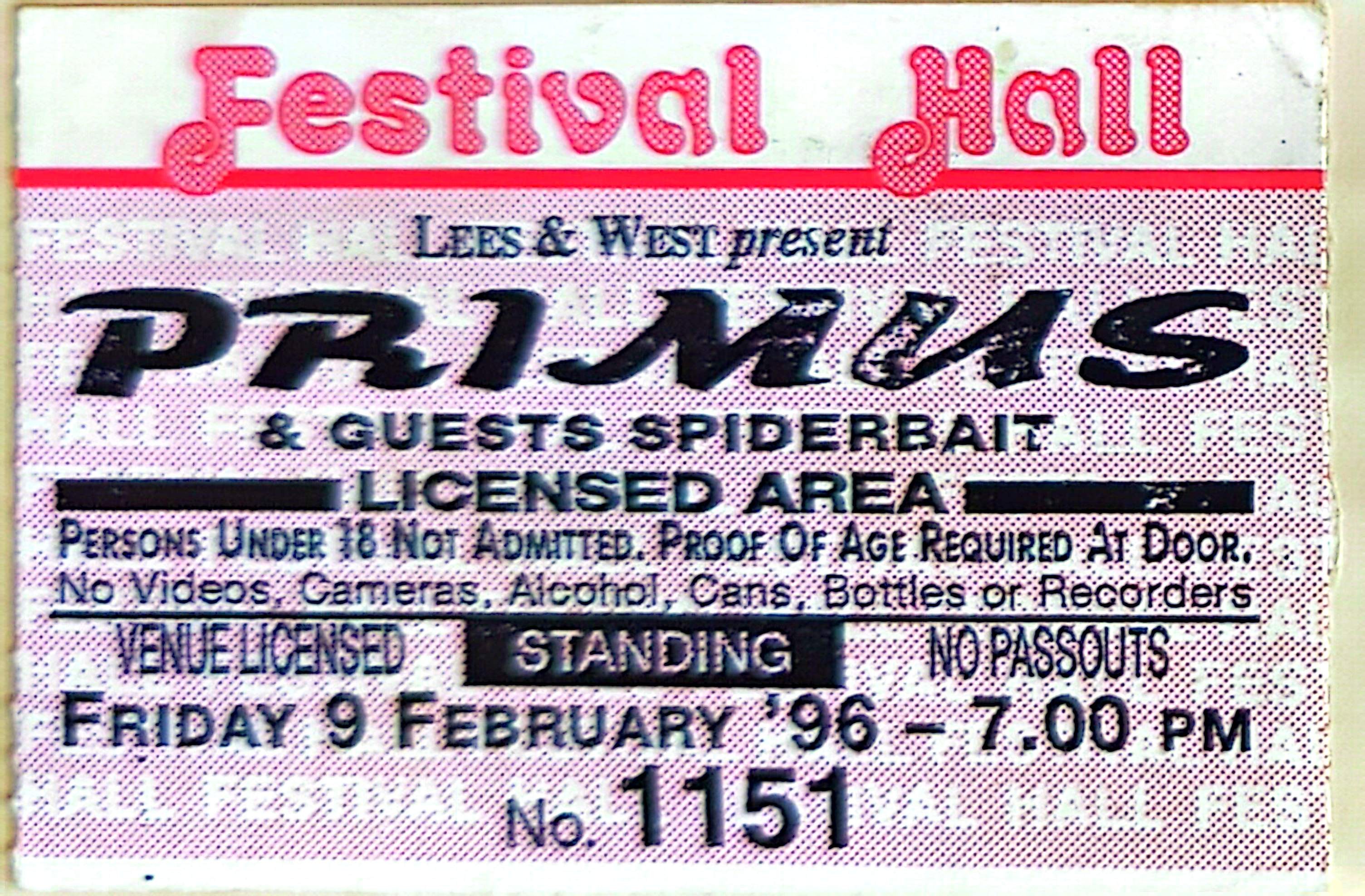 Primus - 1996 Original Vintage Concert Ticket Seat 1151