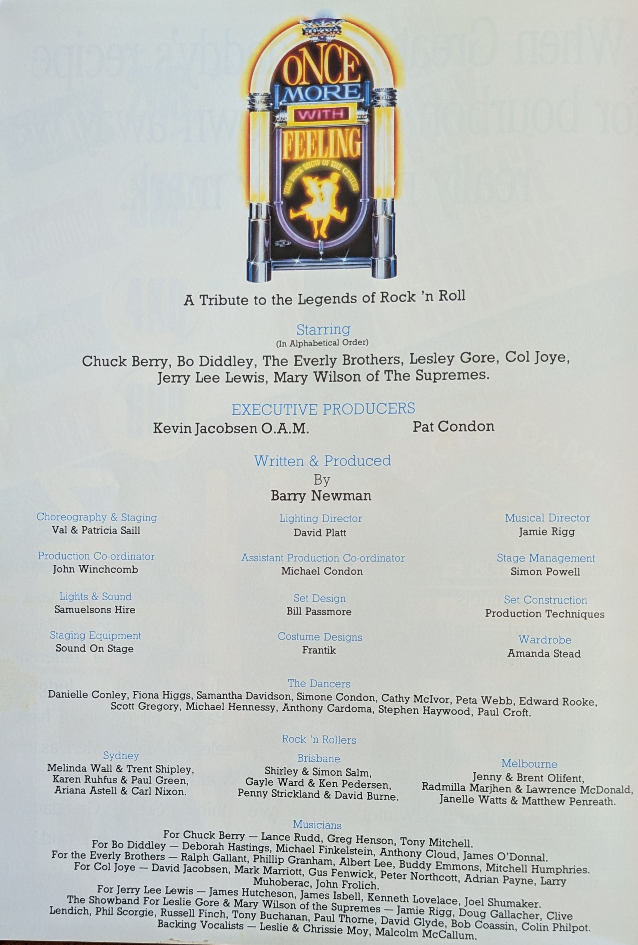 Chuck Berry, Bo Diddley, Everly Brothers, Lesley Gore & More - Legends Of Rock Tour '89 Australian Original Concert Tour Program