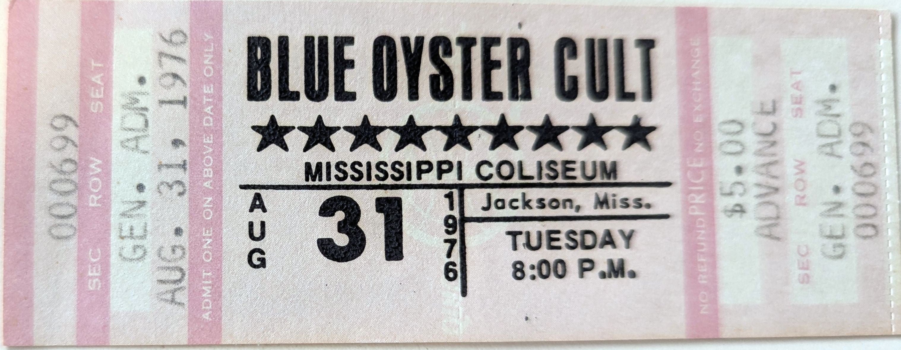 Blue Oyster Cult - 1976 Original Vintage Concert Ticket