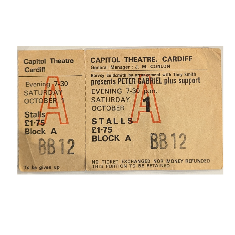 Peter Gabriel - Car Tour 1977 Original Vintage Concert Ticket
