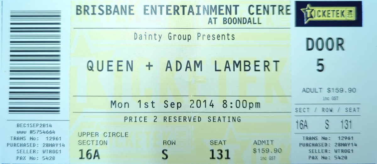 Queen & Adam Lambert - 2014 Original Vintage Concert Ticket Seat #S131