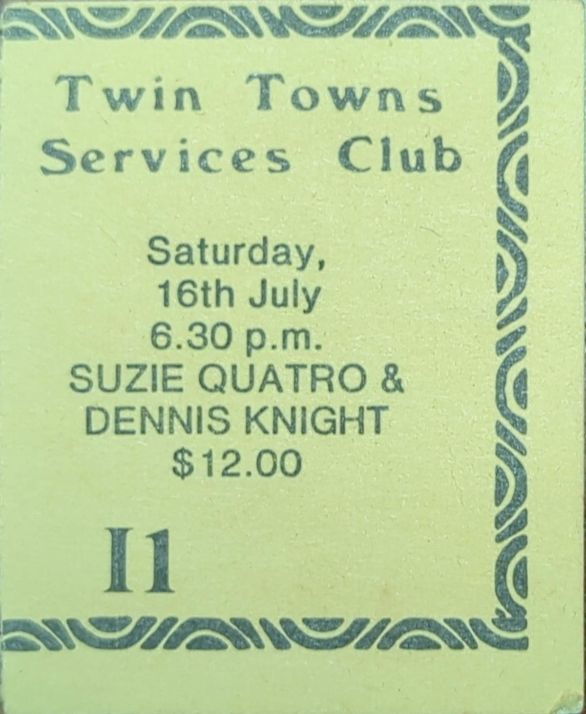 Suzie Quatro & Dennis Knight - 1977 Original Vintage Concert Ticket Seat #I1