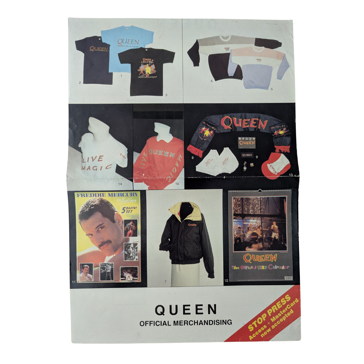 Queen - Official Merchandise Order Sheet Circa 1985