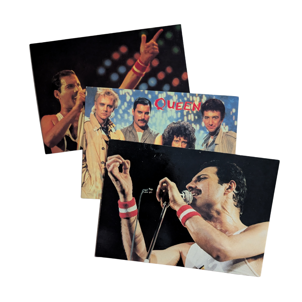 Queen - 3 Full Colour Postcards & 2 Full Colour Photos
