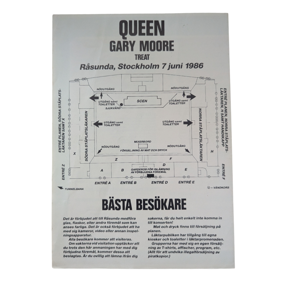 Queen - Stockholme Concert Flyer with Gary Moore 1986