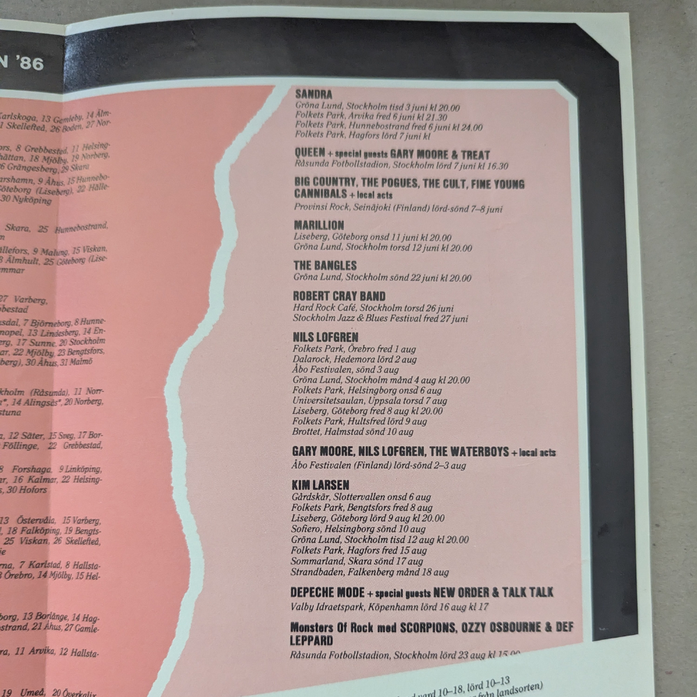 Queen - Stockholme Concert Flyer with Gary Moore 1986
