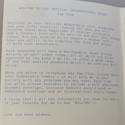 Queen - Official International Fan Club Membership Set Circa 1980s