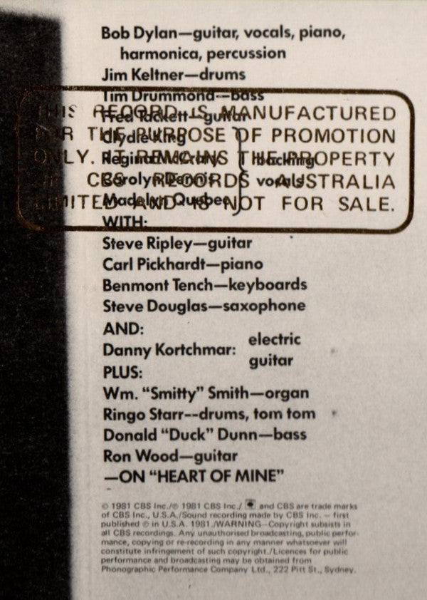 Bob Dylan - Shot Of Love Promo Vinyl LP (Used)