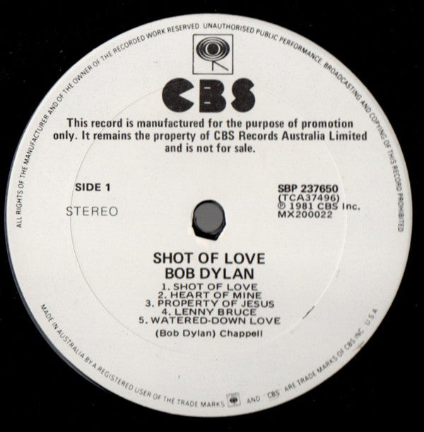Bob Dylan - Shot Of Love Promo Vinyl LP (Used)