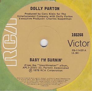 Dolly Parton - Baby I'm Burnin' / I Really Got The Feeling 7" Vinyl Single (Used)