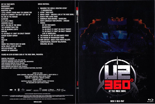 U2 - U2360° At The Rose Bowl Limited Edition Super Deluxe Box Set Red Coloured 7" Vinyl Single Blu-Ray 2DVD Book (Used)