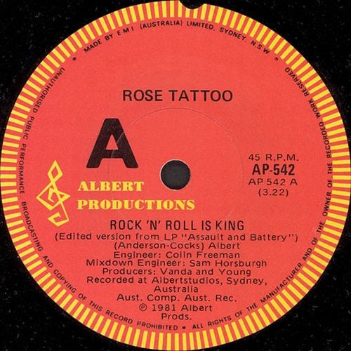 Rose Tattoo - Rock 'N' Roll Is King / I Had You First 7" Vinyl Single