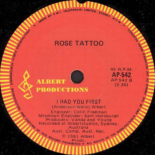Rose Tattoo - Rock 'N' Roll Is King / I Had You First 7" Vinyl Single