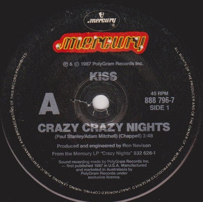 Kiss - Crazy Crazy Nights / No No No 7" Vinyl Single (Used)