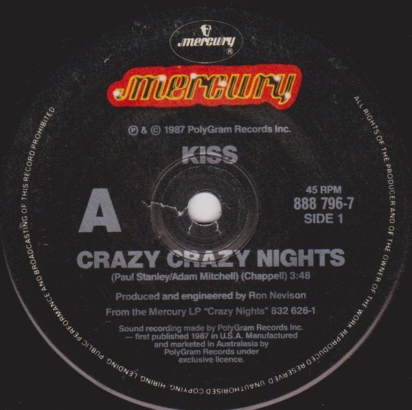 Kiss - Crazy Crazy Nights / No No No 7" Vinyl Single (Used)