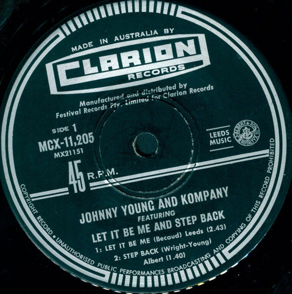 Johnny Young & Kompany - Featuring Let It Be Me And Step Back 7" Vinyl Single EP