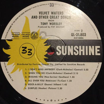 Tony Worsley & The Blue Jays - Velvet Waters & Other Great Songs Vinyl LP (Used)