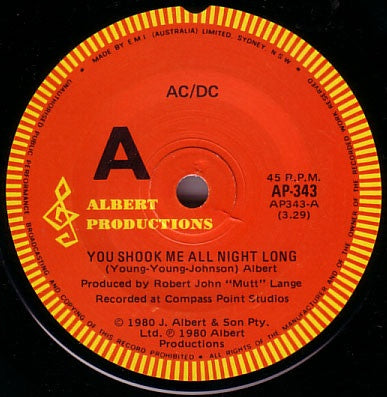 AC/DC - You Shook Me All Night Long 7" Vinyl Single (Used)