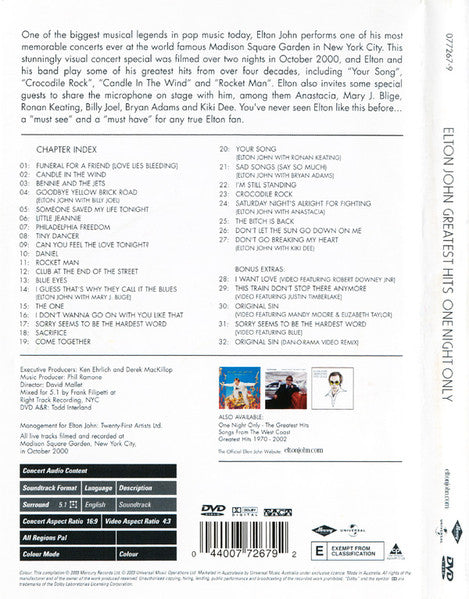 Elton John - Greatest Hits - One Night Only DVD