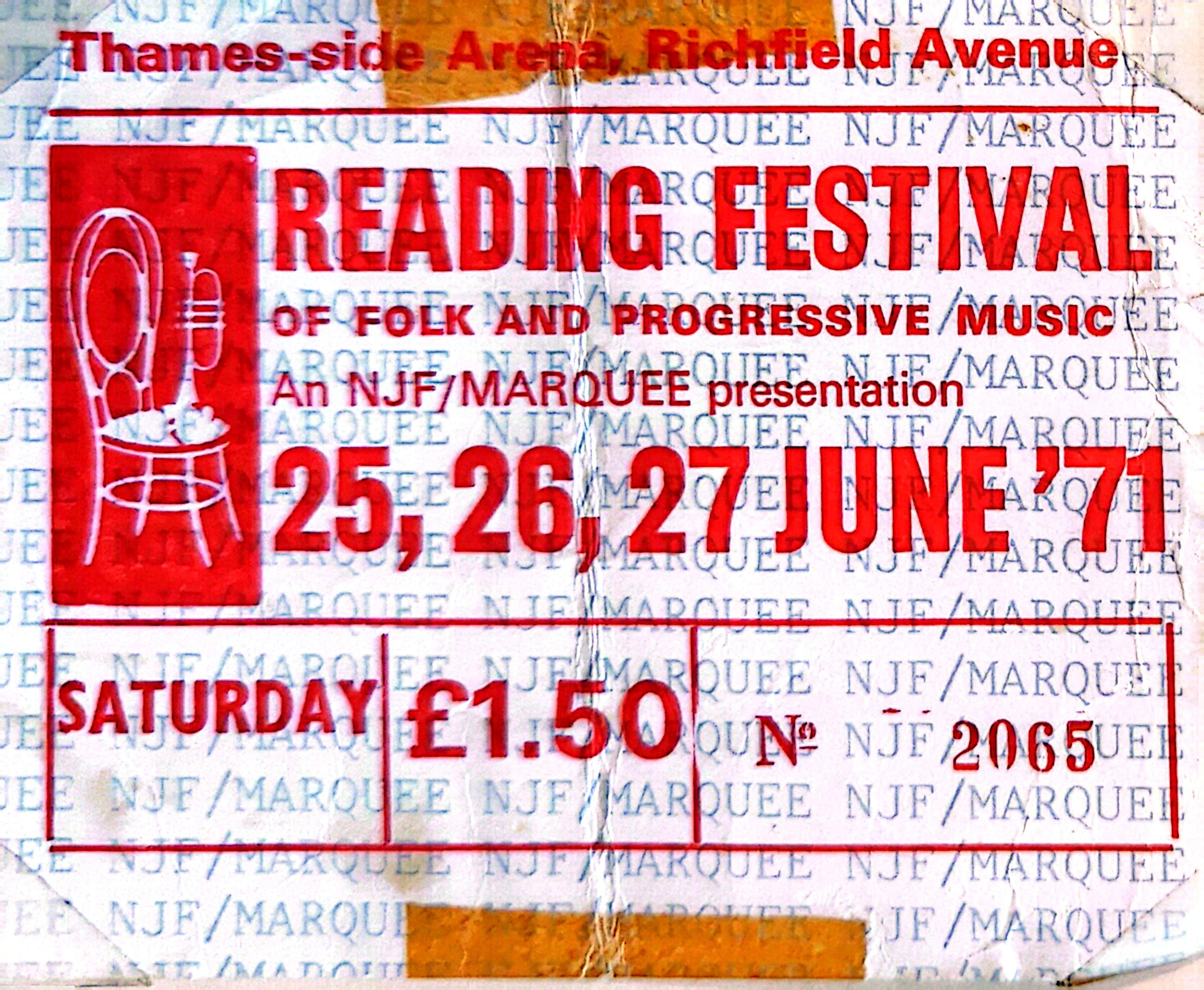 Reading Festival - 1971 Original Vintage Concert Ticket Seat 2065