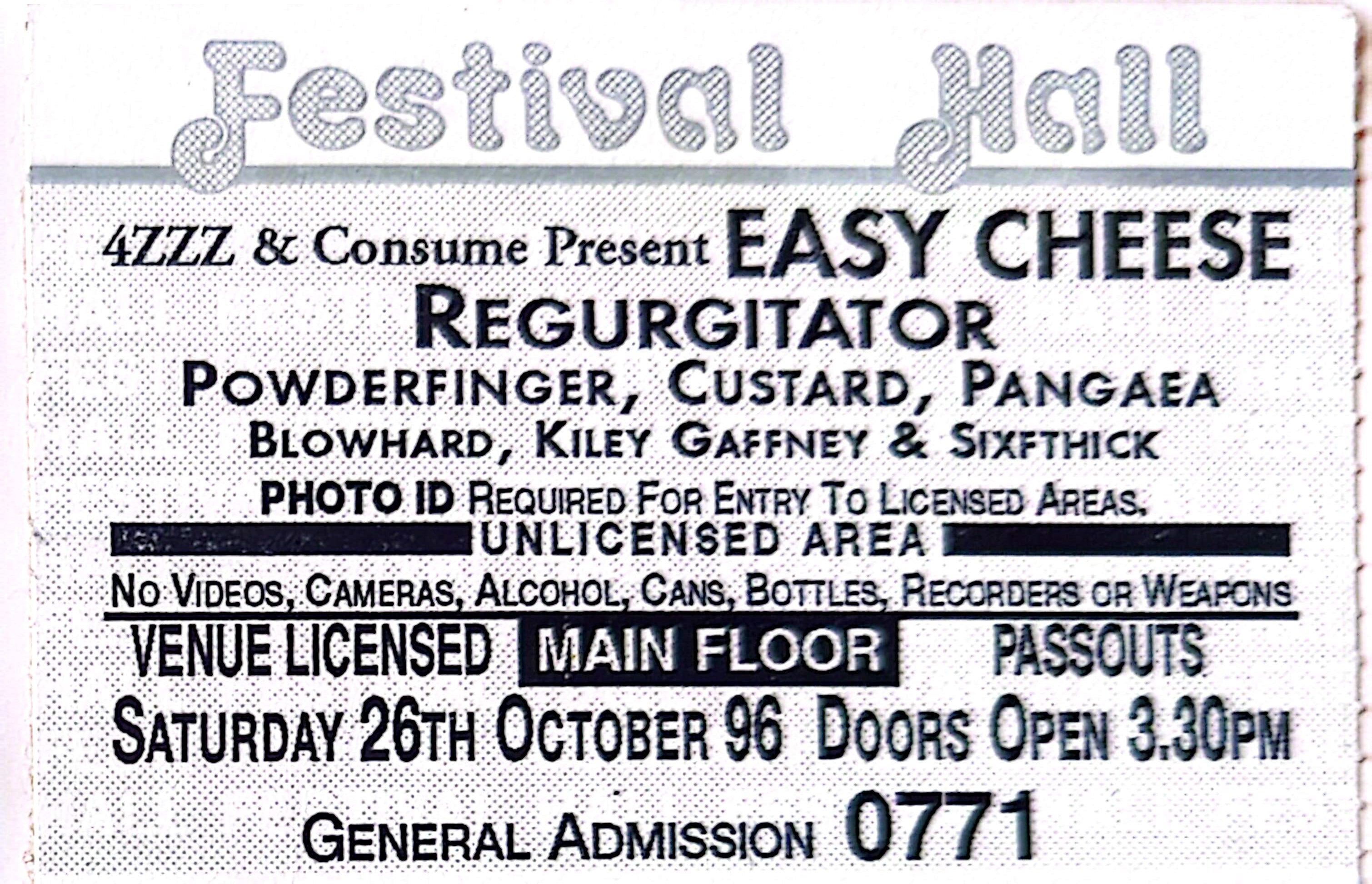 Regurgitator - 1996 Original Vintage Concert Ticket Seat 771