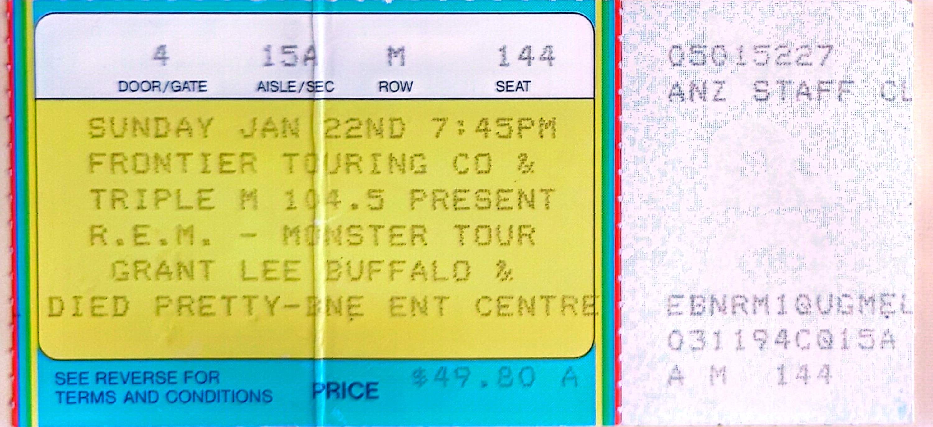 R.E.M. - 1995 Original Vintage Concert Ticket Seat 144