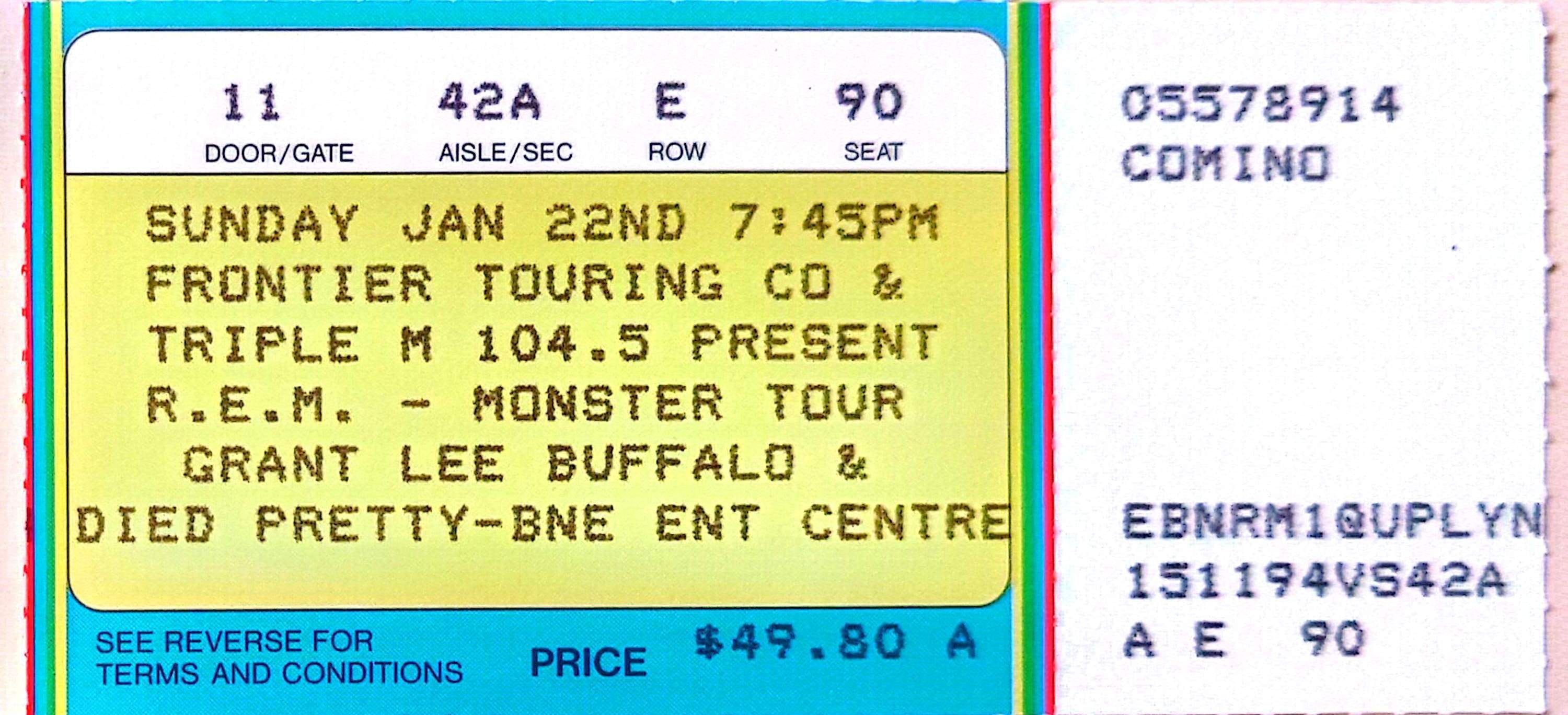 R.E.M. - 1995 Original Vintage Concert Ticket Seat 90
