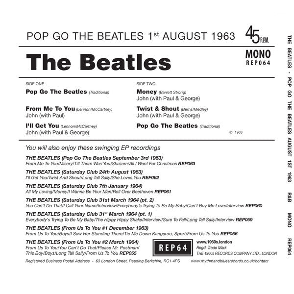 Beatles - Pop Go The Beatles #12: August 1st 1963 Vinyl 7" EP