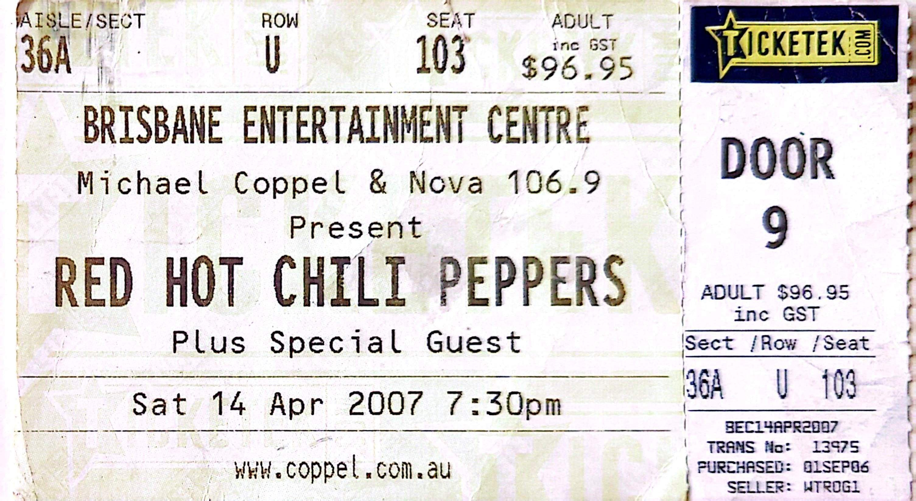 Red Hot Chili Peppers - 2007 Original Vintage Concert Ticket Seat 103