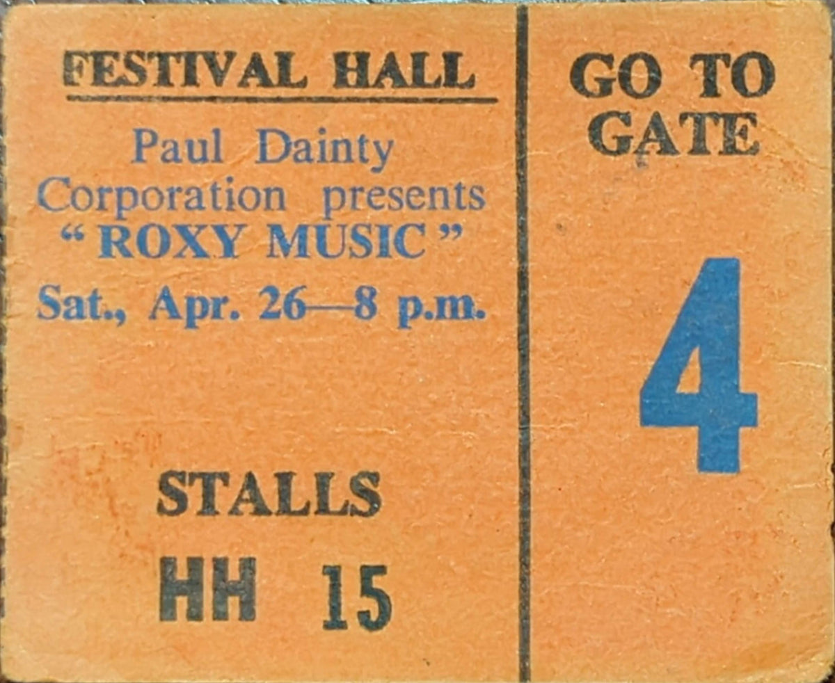Roxy Music - 1975 Original Vintage Concert Ticket Seat #HH15