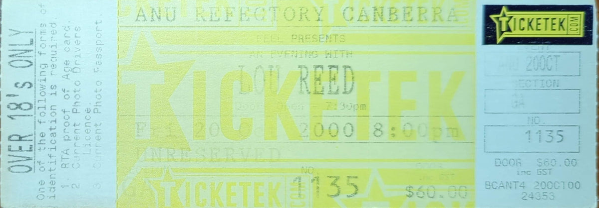 Lou Reed - 2000 Original Vintage Concert Ticket Seat #1135