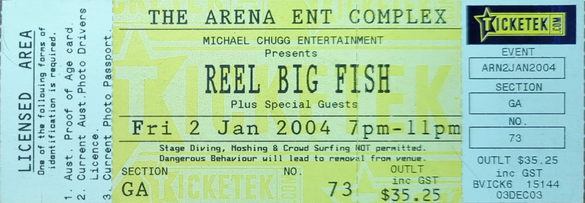 Reel Big Fish - 2004 Original Vintage Concert Ticket Seat #73